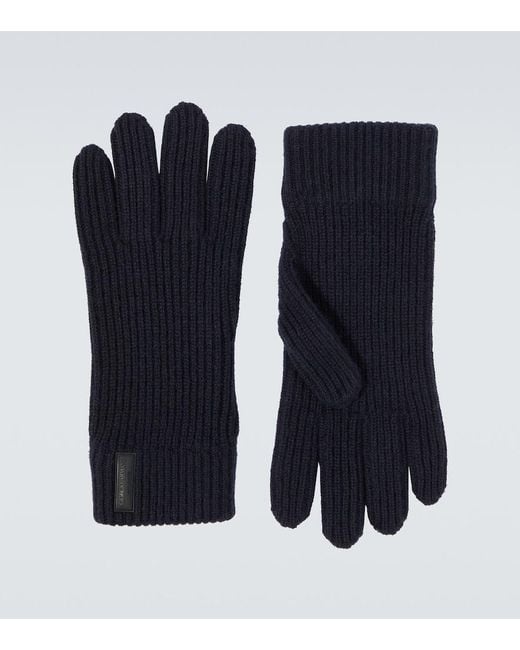 Giorgio Armani Blue Ribbed-Knit Cashmere Gloves for men