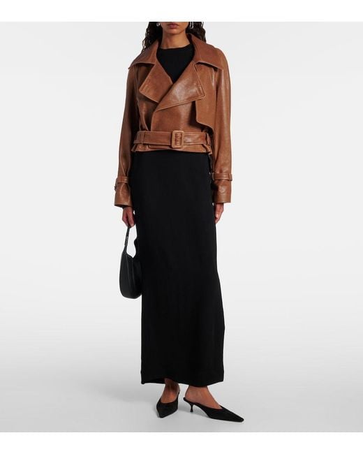 Nour Hammour Brown Hatti Cropped Leather Biker Jacket