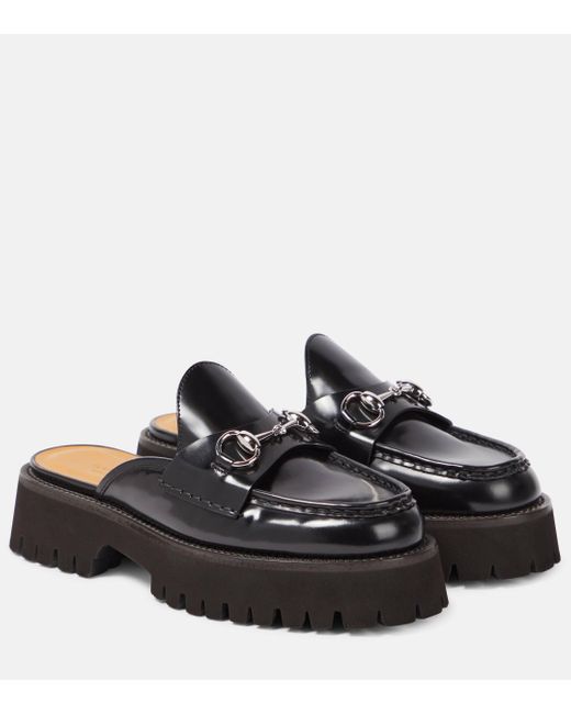 Gucci Black Horsebit Leather Slippers