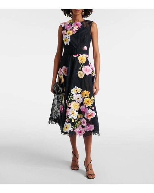 Oscar de la Renta Blue Orchid Embroidered Lace Cocktail Dress