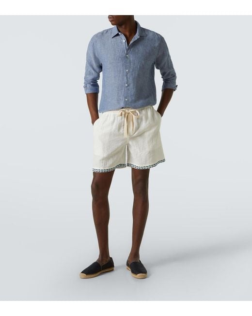 Orlebar Brown Blue Justin Linen Chambray Shirt for men
