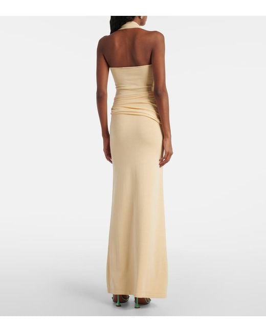 AYA MUSE Natural Knitted Silk And Cotton Maxi Dress