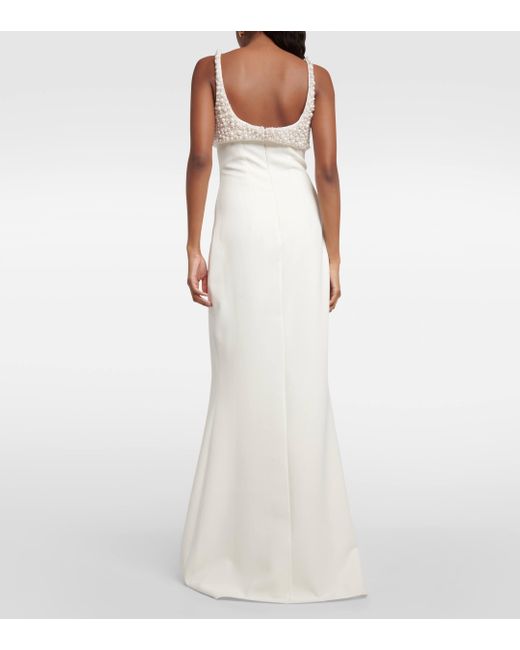 Safiyaa White Bridal Beatriz Embellished Crepe Gown