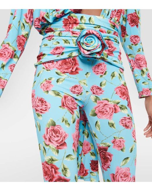 Magda Butrym Blue Floral-Applique Printed Leggings