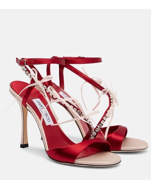 Sandales Lula 100 En Satin A Cristaux Jimmy Choo en coloris Red