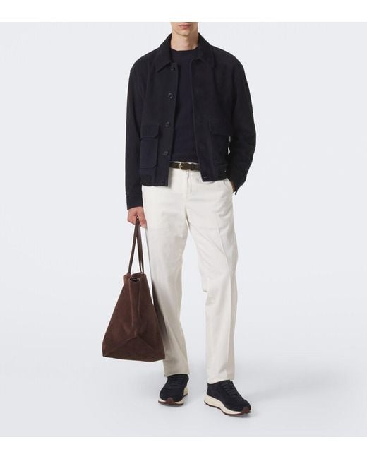 Fedeli Blue Suede-Trimmed Sneakers for men