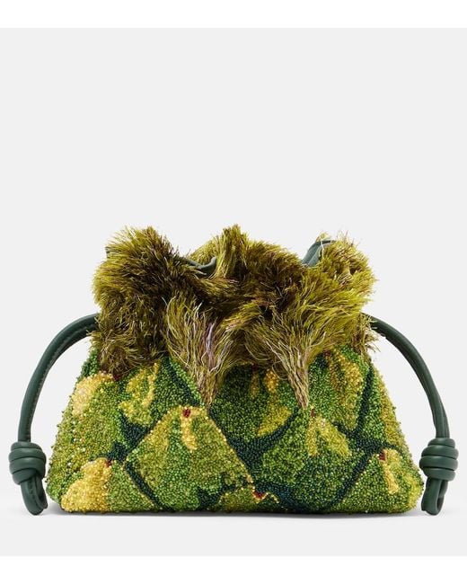 Loewe Green Paula's Ibiza Flamenco Mini Beaded Clutch