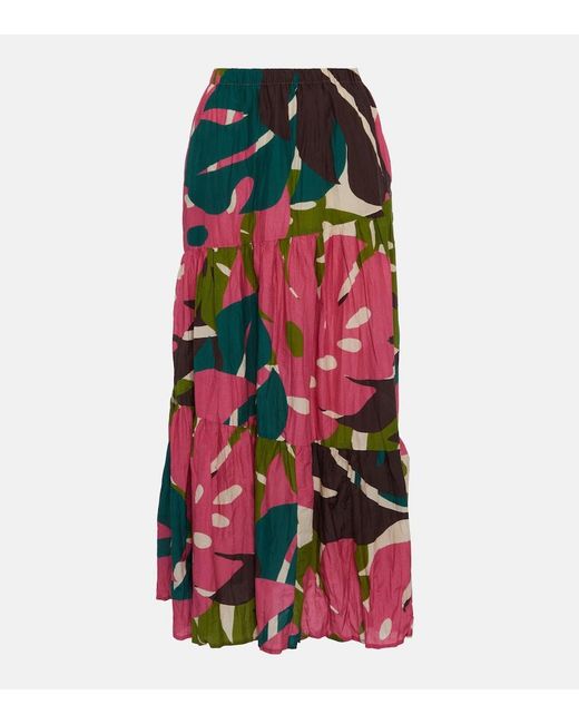 Velvet Red Lydia Printed Cotton And Silk Maxi Skirt
