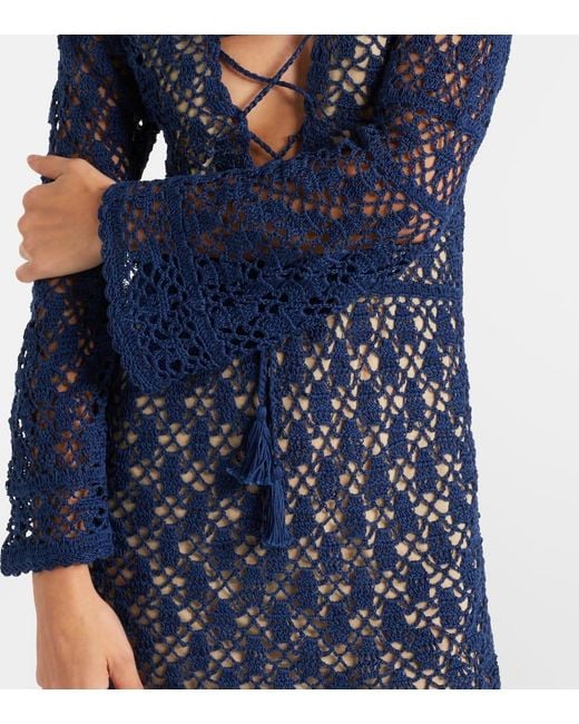 Anna Kosturova Blue Bianca Crochet Cotton Minidress