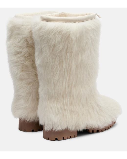 Yves Salomon White Shearling Mid-Calf Boots