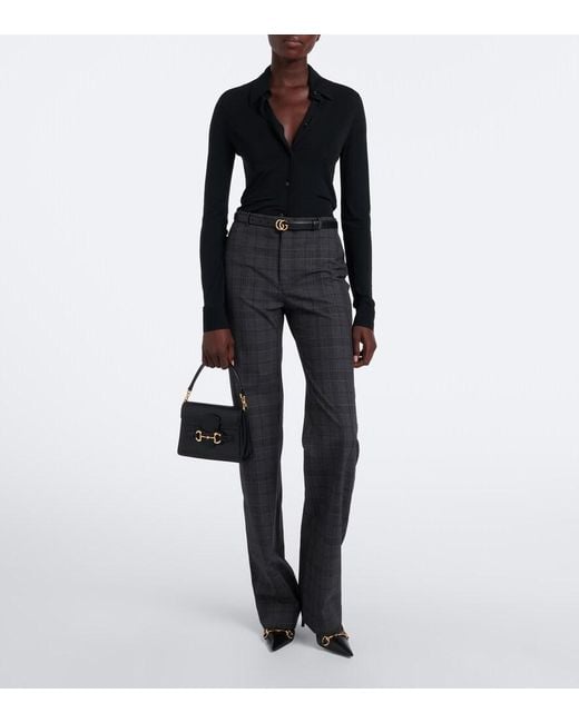 Gucci Gray Checked Wool Straight Pants