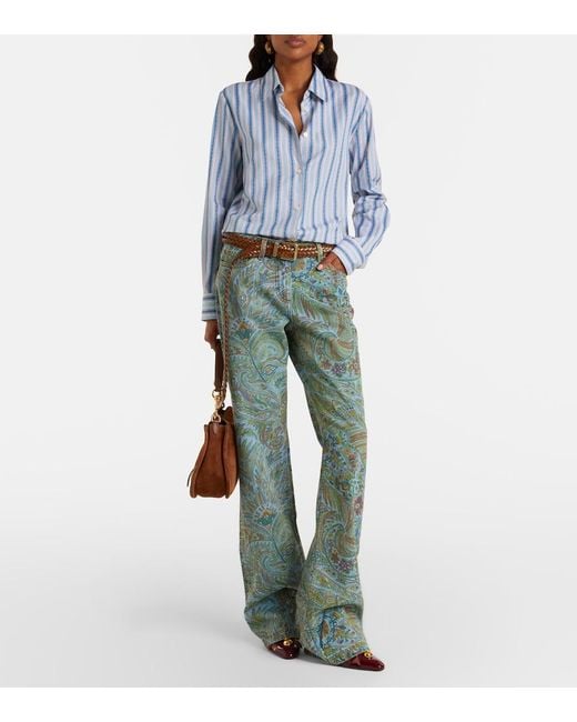 Etro Green Paisley Flared Jeans