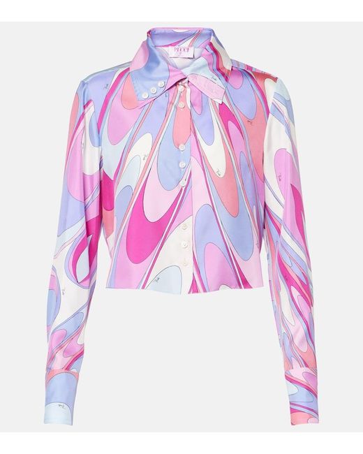 Emilio Pucci Pink Cropped-Hemd Iride Aus Seiden-Twill