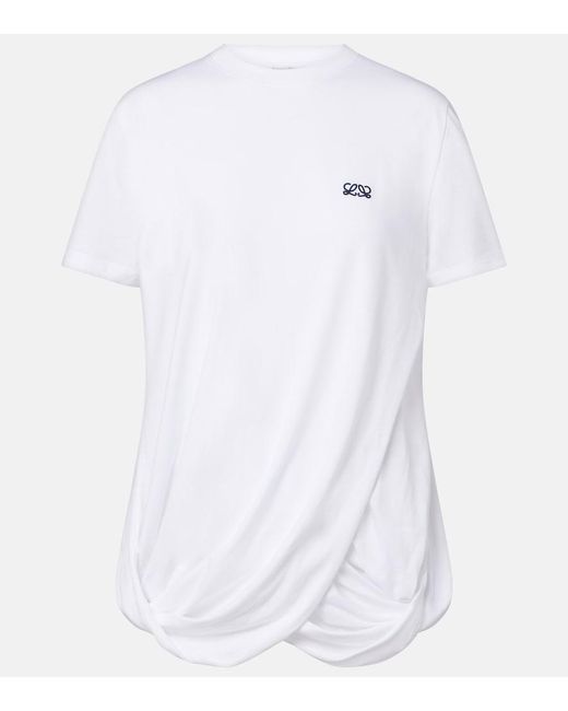 Loewe White Double L Draped Cotton T-Shirt