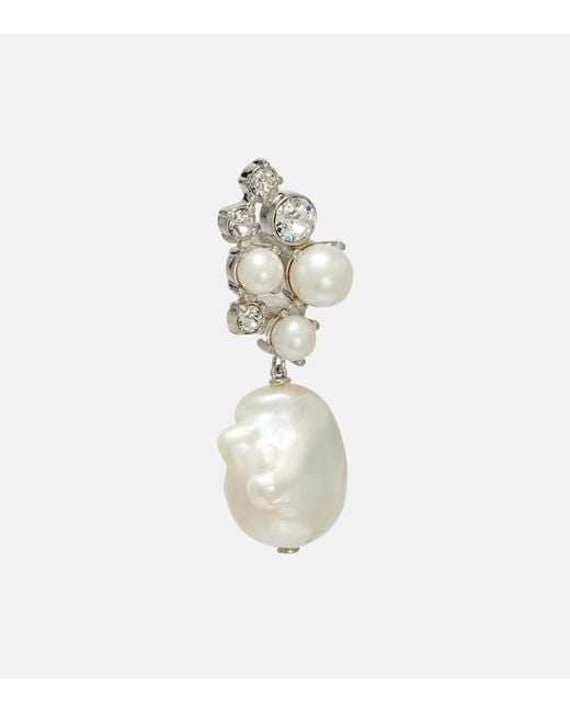 Givenchy White Crystal Pearl Asymmetric Earrings