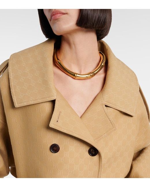 Gucci Natural Gg Wool And Silk Crepe Trench Coat