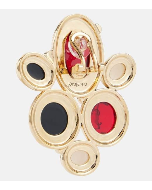 Saint Laurent Red Verzierte Clip-Ohrringe Cassandre
