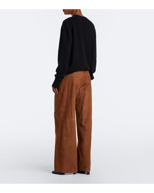 Arma Brown Dena Pleated Suede Wide-Leg Pants