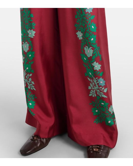 LaDoubleJ Red Floral Silk Twill Palazzo Pants