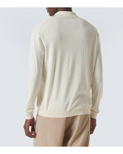 Lardini White Wool, Silk, And Cashmere Polo Sweater for men