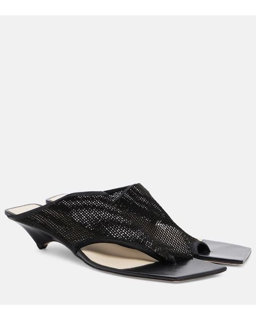 Christen Black Edge Stretch Leather-Trimmed Mesh Mules