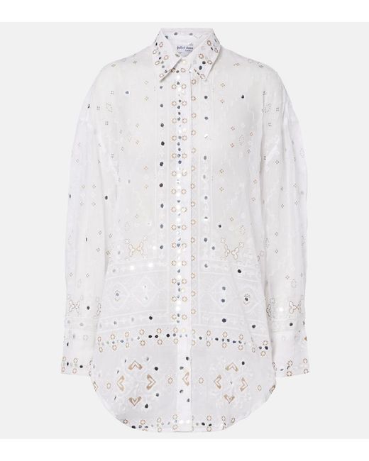 Juliet Dunn White Embellished Cotton Shirt