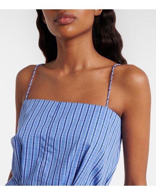 Faithfull The Brand Blue Riatto Checked Cotton Romper
