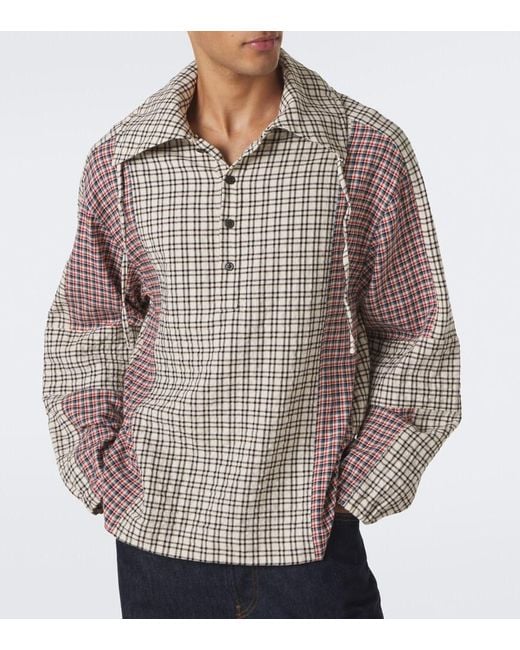 Dries Van Noten Natural Checked Cotton Shirt for men