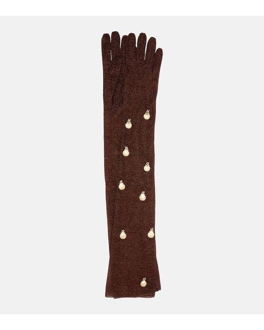 Oseree Brown Lumiere Embellished Gloves
