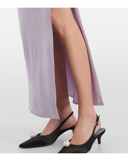 Magda Butrym Purple Draped Floral-Applique Jersey Maxi Dress