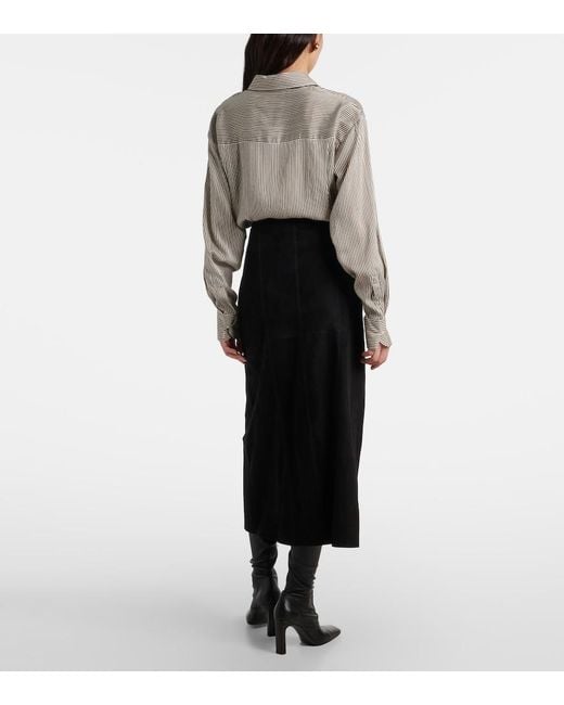 Rixo Black Edwina High-Rise Suede Midi Skirt