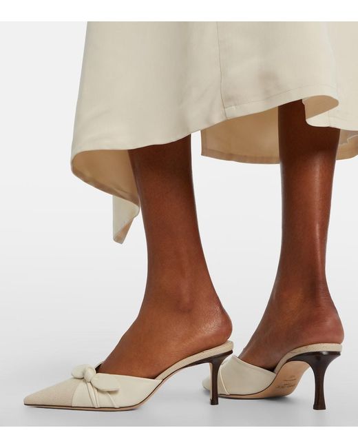 Jimmy Choo White Livi Bow-Detail Leather-Trimmed Canvas Mules