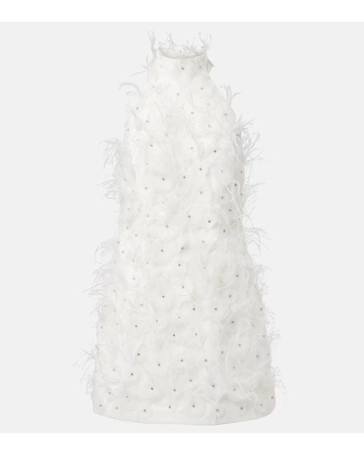 Rebecca Vallance White Bridal Minikleid Meha Mit Federn