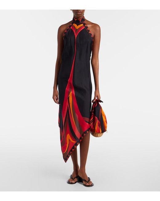 Emilio Pucci Red Printed Halterneck Silk-Twill Midi Dress