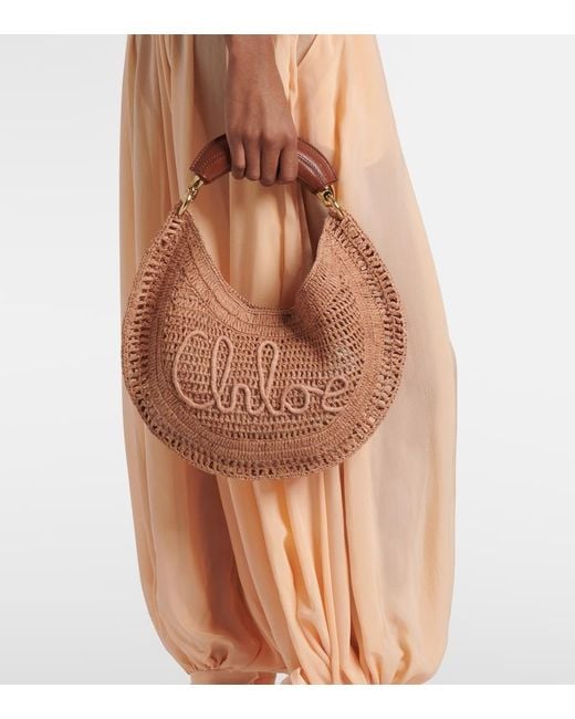 Chloé Brown Summer Banana Raffia-Effect Shoulder Bag