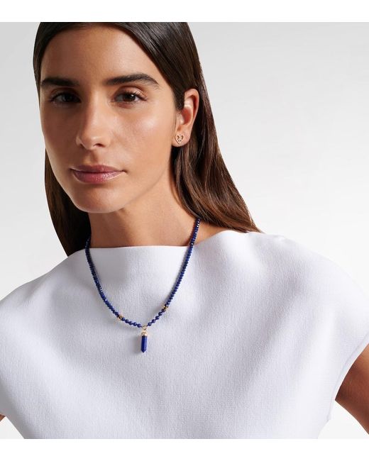 Sydney Evan Metallic 14Kt Beaded Necklace With Diamonds And Lapis
