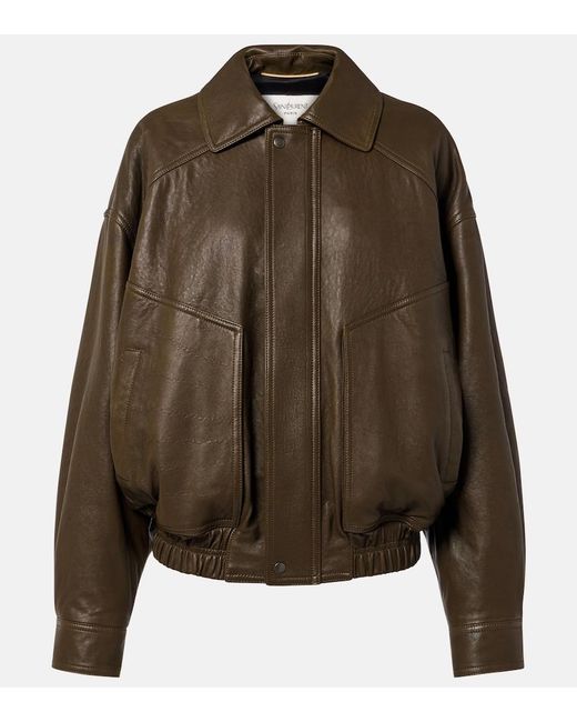 Saint Laurent Brown Leather Bomber Jacket