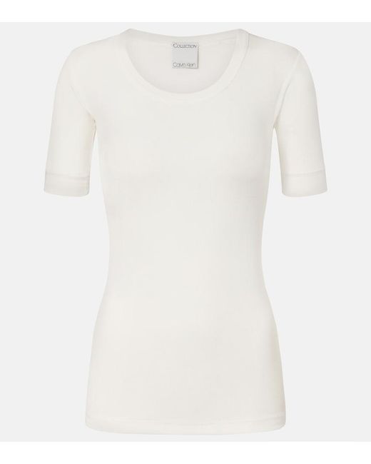 Calvin Klein White Ribbed-Knit Cotton-Blend Top