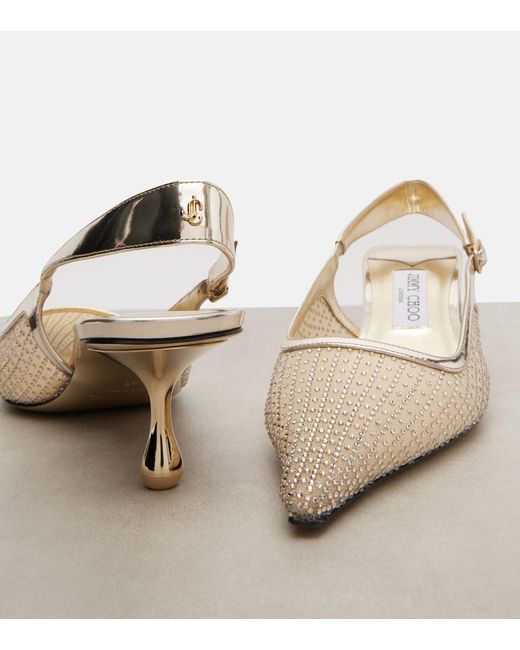 Jimmy Choo Natural Amel 50 Embellished Mesh Slingback Pumps
