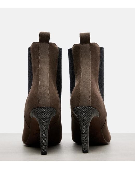 Brunello Cucinelli Brown Chelsea Monili Suede Ankle Boots