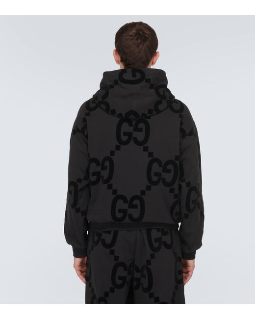 Gucci Black Monogram-embellished Relaxed-fit Cotton-jersey Hoody for men
