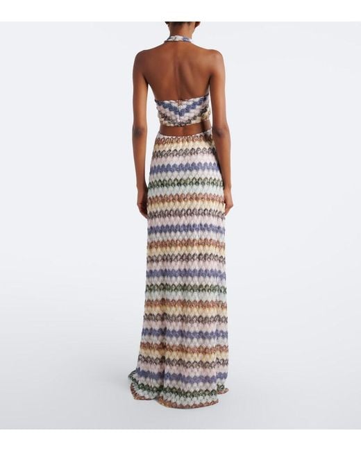 Missoni White Cutout Halterneck Lame Maxi Dress