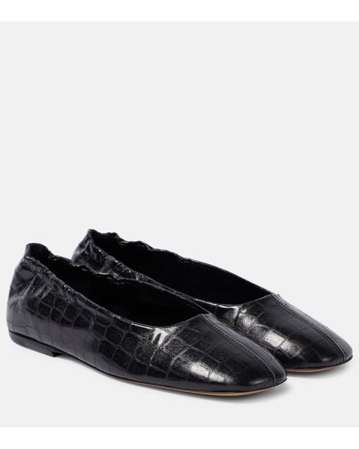 Dries Van Noten Black Croc-Effect Leather Ballet Flats