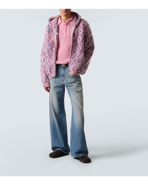 ERL Purple Hooded Wool, Mohair, And Cotton-Blend Cardigan for men