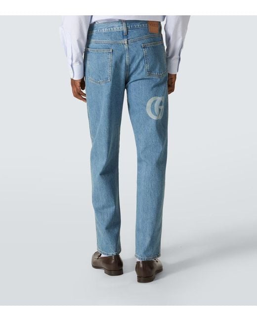 Jeans Slim Con Gg De Tiro Medio Gucci de hombre de color Blue