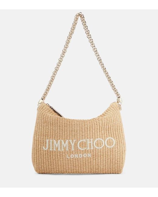 Jimmy Choo Natural Callie Logo Raffia Shoulder Bag