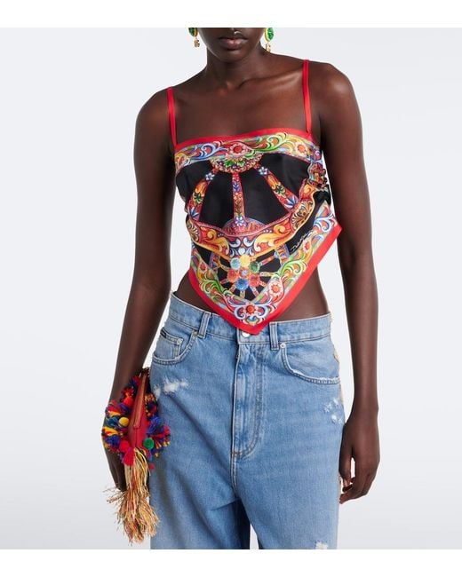 Dolce & Gabbana White Carretto Silk Twill Crop Top