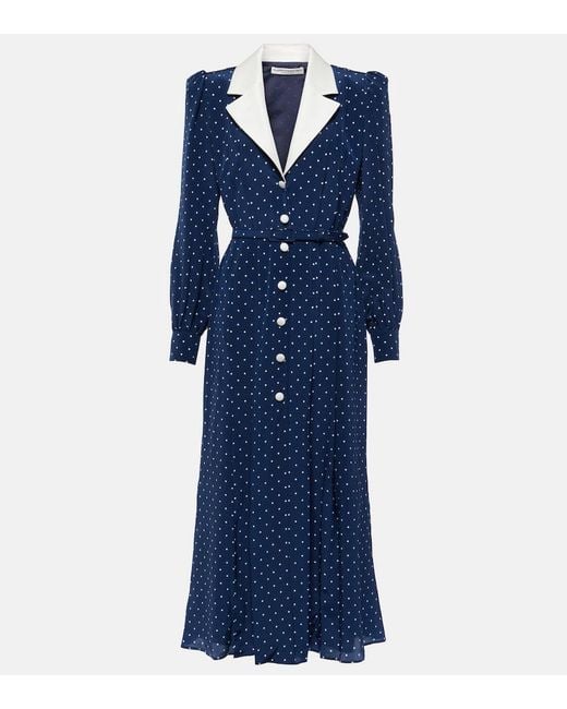 Alessandra Rich Blue Polka Dot Midi Dress