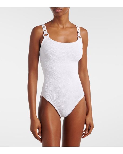 Hunza G White Melody Embellished Swimsuit