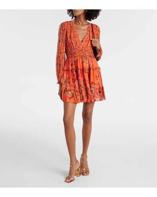 Ulla Johnson Red Bedrucktes Minikleid Lya Aus Seide
